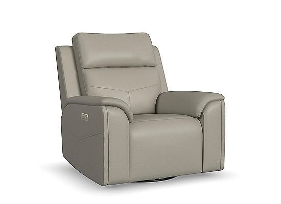 Flexsteel - Vernon Dove Grey Fabric Power Swivel Gliding Recliner with Power Headrest, Lumbar, Heat & Massage 1592-53P5-38601